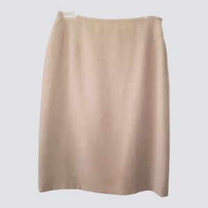 Beige Fitted Pencil Skirt with Side Front Darts & Rear Contour Seaming; 4 Petite